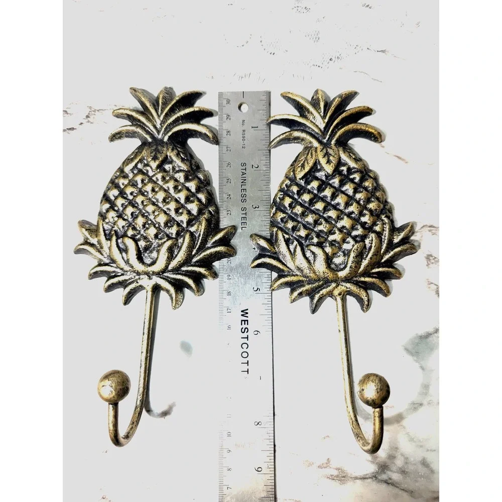 2~Cast Iron Pineapple Wall Hanging Hook, Coat, Hat, Towel Hanger Gold 8